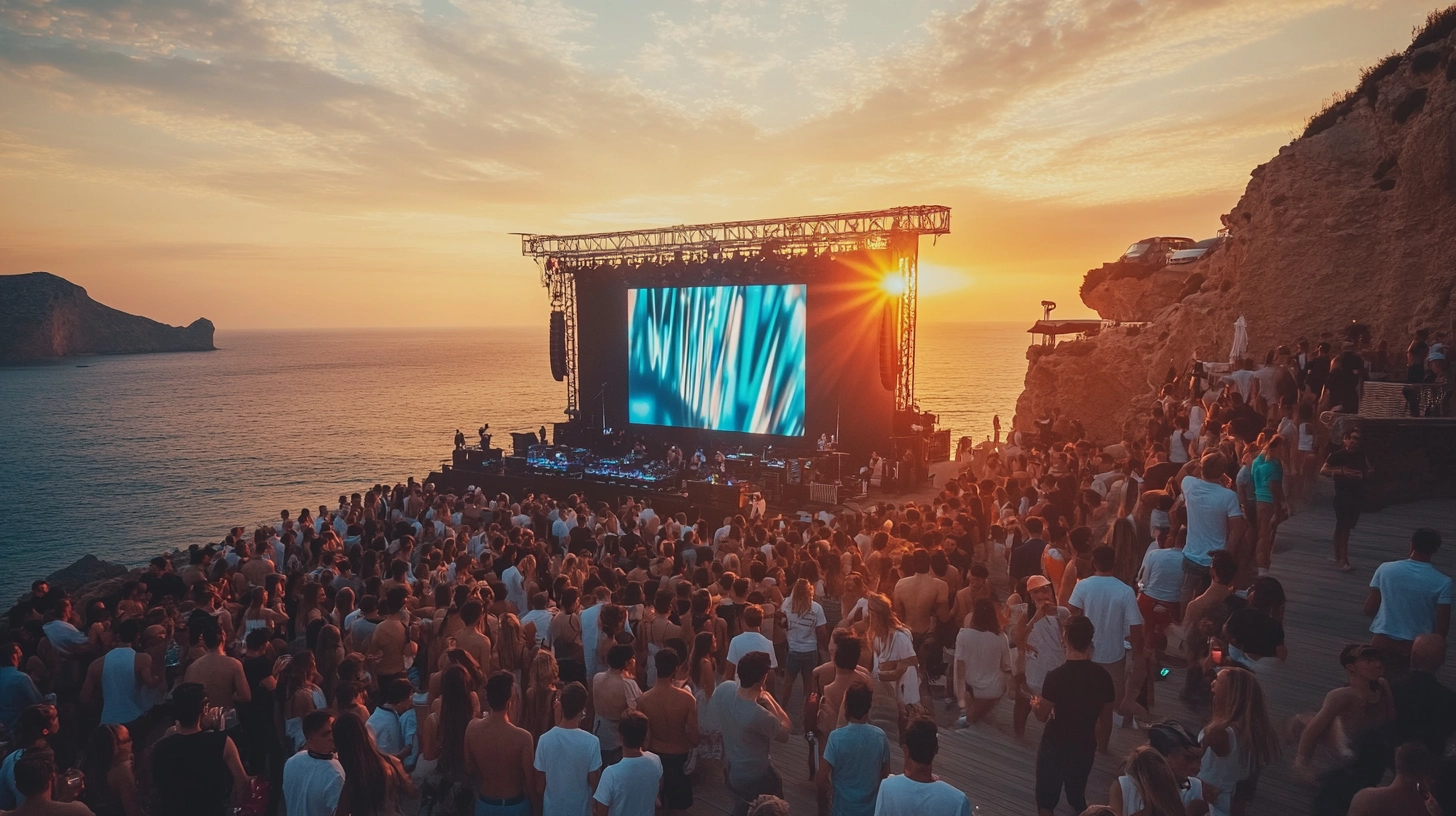 Lido beach club Napoli evento con LED wall e impianto audio al tramonto
